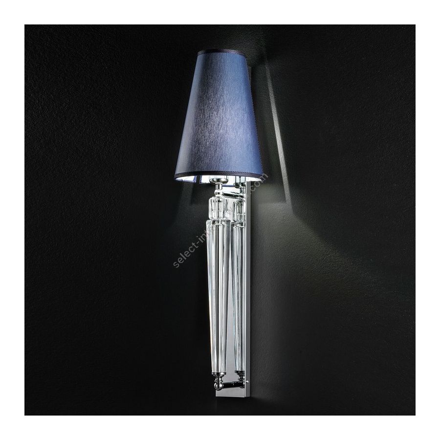 Wall lamp / Chrome finish / Transparent glass / Blue fabric lampshade