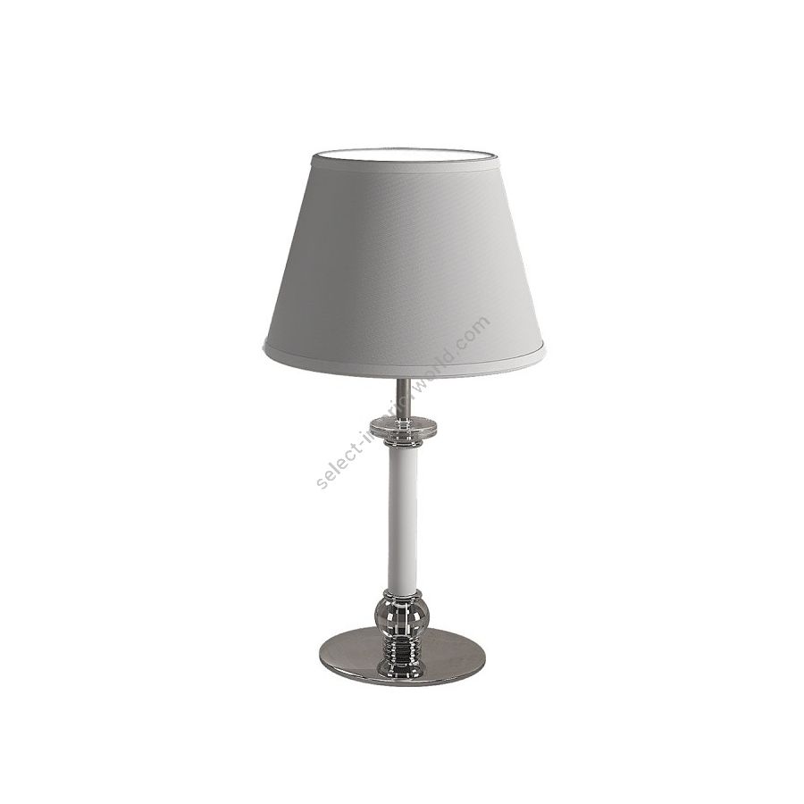 Table lamp / White finish / Transparent glass / Cotton-ivory lampshade / Size - cm.: 45 x 25 x 25 / inch.: 17.72" x 9.84" x 9.84"