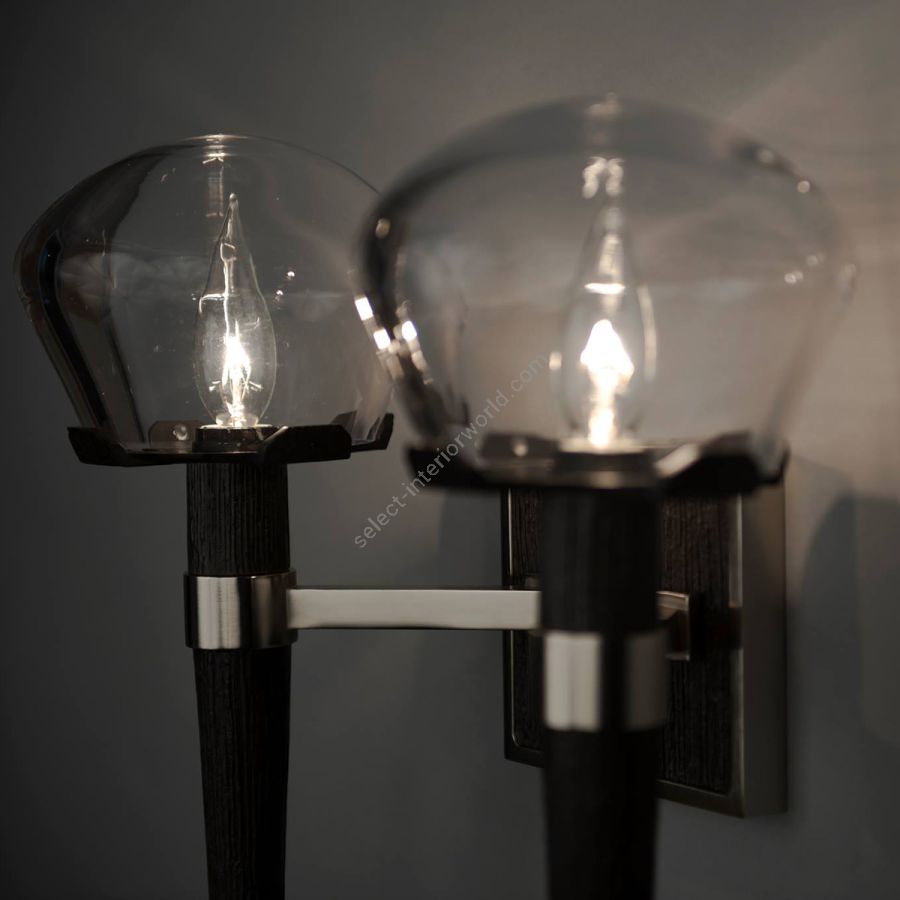 Wall Sconce Double / Glass: Clear / Finish - Textured Parts: Blackened Brass / Machined Parts: Satin Nickel