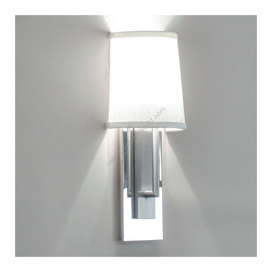 ADA interior wall sconce, Polished nickel / Satin nickel combo finishes, Oyster Linen lampshade
