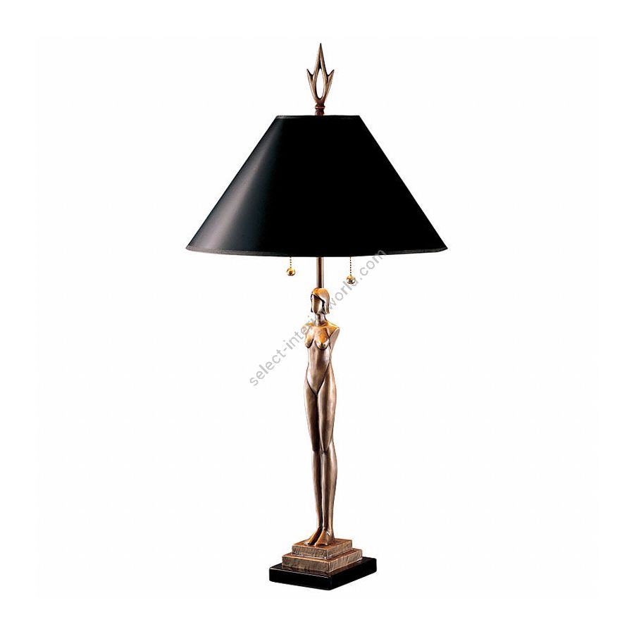 Natural patina finish / Black marble base / Black with gold liner lamp shade