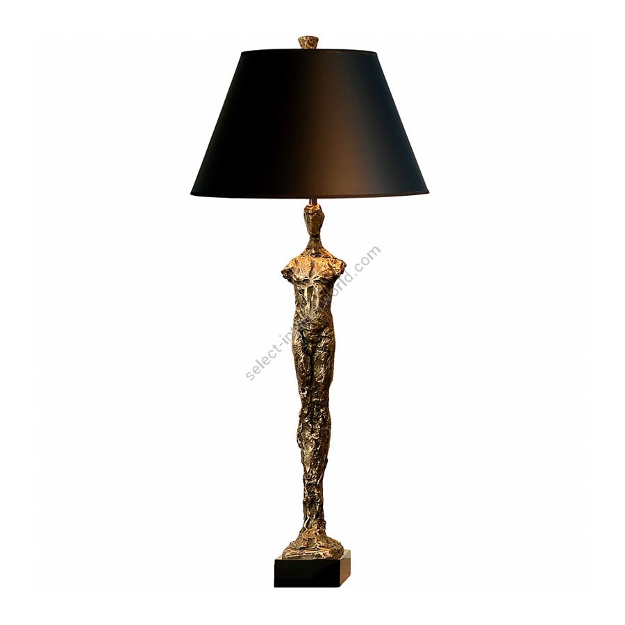 Natural patina finish / Black with gold liner lamp shade / Black marble base