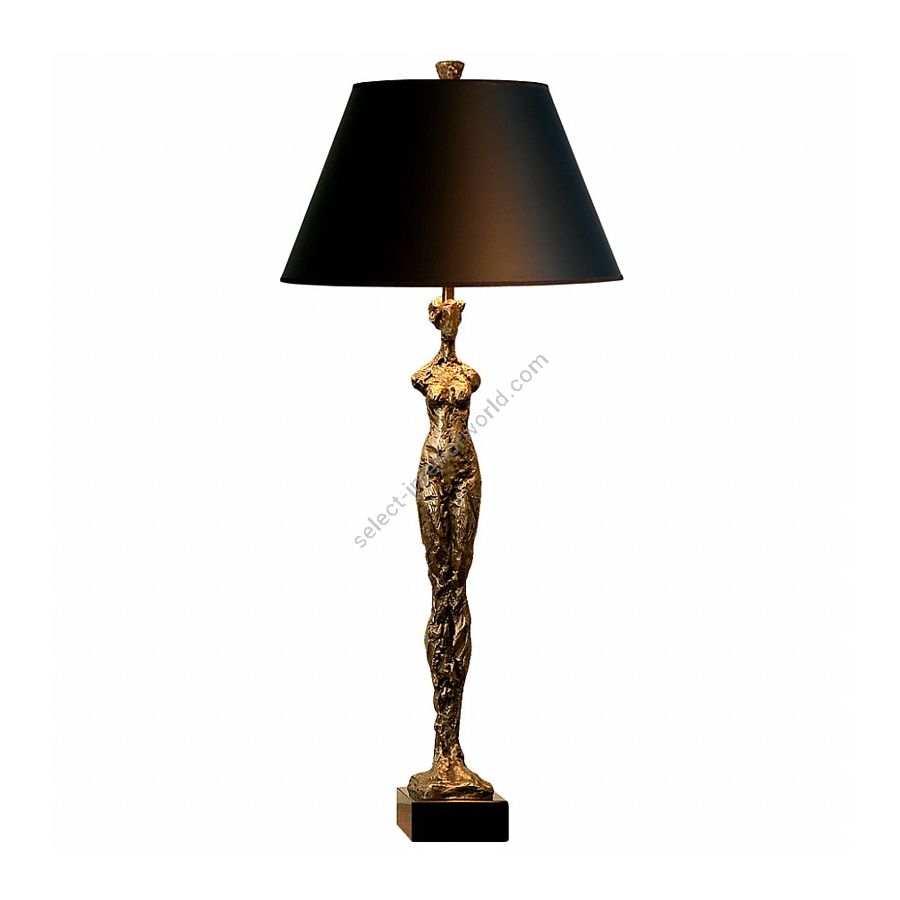 Natural patina finish / Black with gold liner lamp shade / Black marble base
