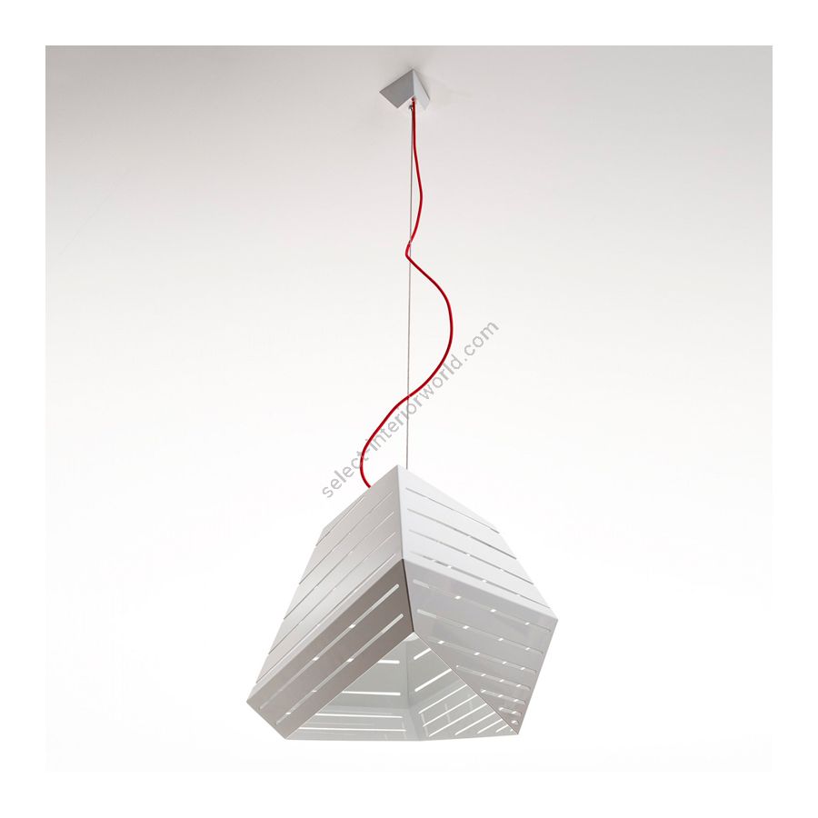 Suspension lamp / Pure white finish / Scarlet red rayon cable