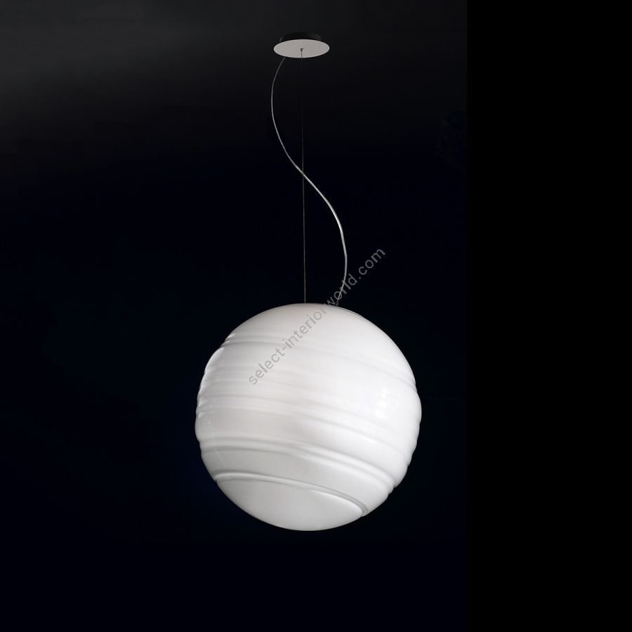 Pendant lamp / Polished white canopy / Milkwhite glass sphere