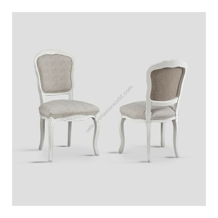 Lacquered in Bianco Vissuto finish / Beige Tweed and Devoré and Tabacco fabric upholstery