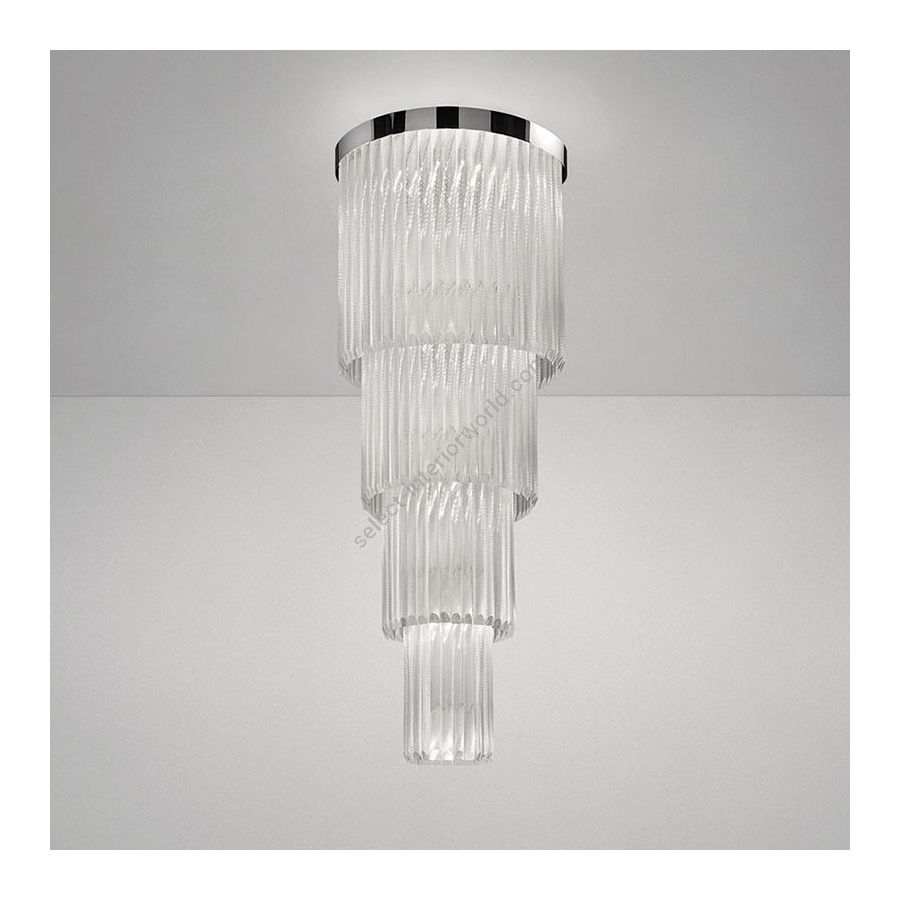 Chrome finish / Clear glass colour / Cut T30 type of glass / 15 lights (cm.: 168 x 65 x 65 / inch.: 66.14" x 25.59" x 25.59")