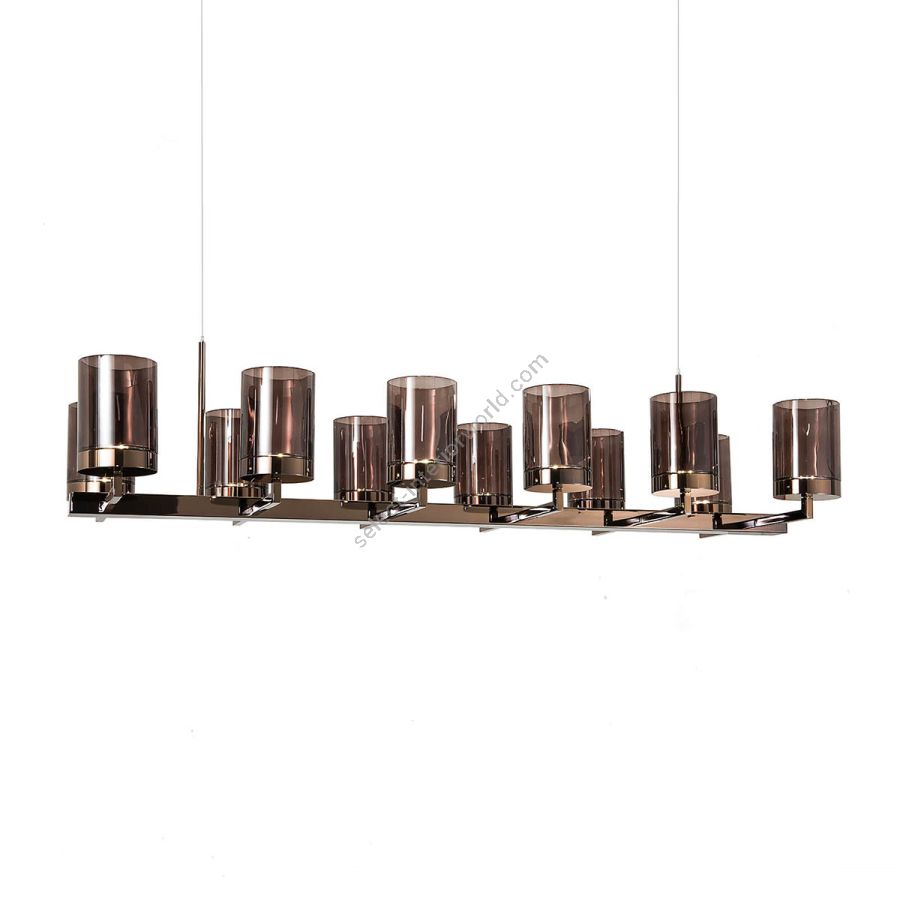 Linear chandelier / Gold Nickel finish / Dove colour glass / 12 Lights (cm.: 135 x 147 x 55 / inch: 53.15" x 57.87" x 21.6")