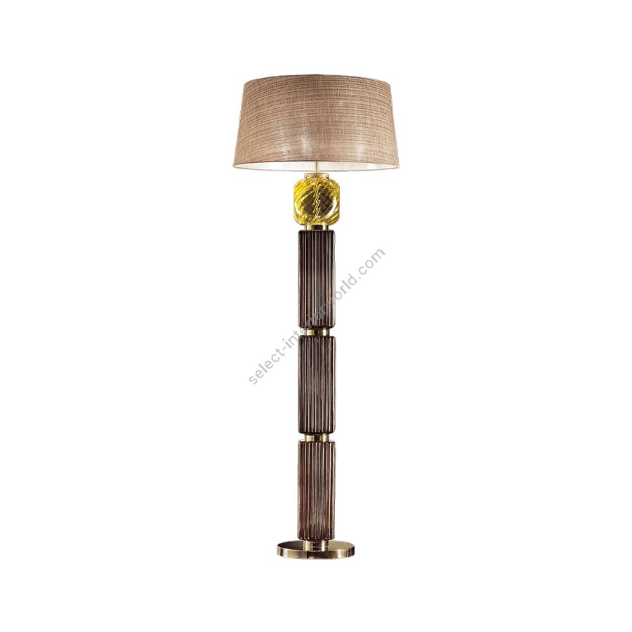 Floor lamp / Light Gold finish / Yellow Ruled glass / Brown lampshade