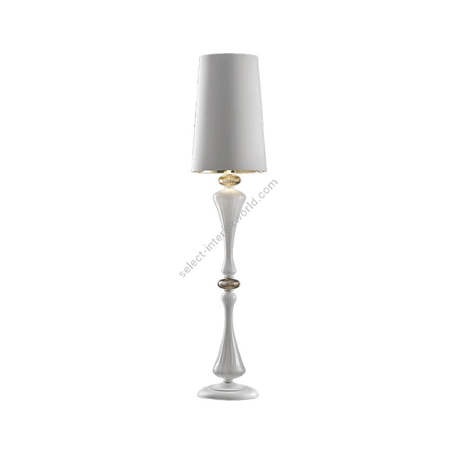 Floor lamp / White finish / White glass / Ponge-white fabric lampshade