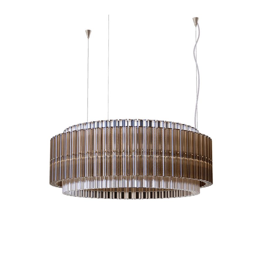 Pendant lamp / Chrome finish / Teak glass