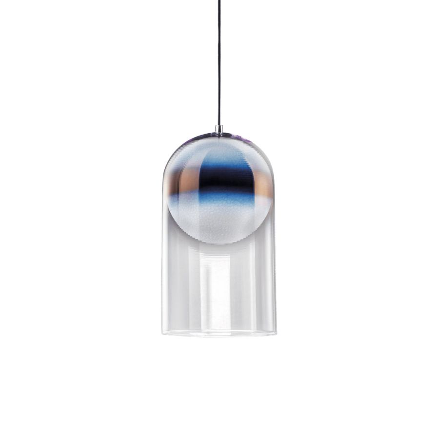 Pendant lamp / Chrome finish / Faded Blue glass