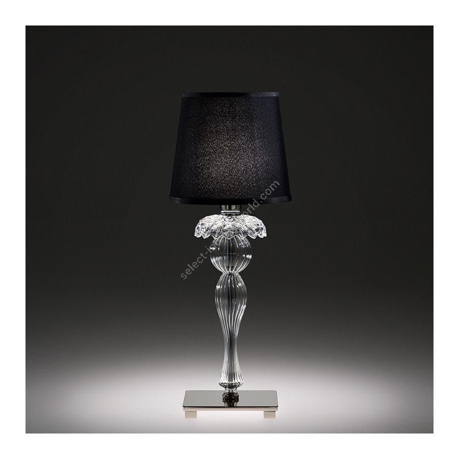 Table lamp / Shiny Nickel finish / Transparent glass / Ponge-black fabric shade / cm.: 48 x 15 x 15 / inch.: 18.9" x 5.9" x 5.9"