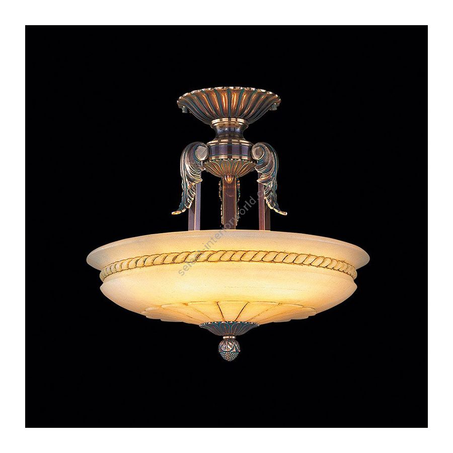 Antique Brass Green Patina Finish / Brandy Alabaster lamp shade