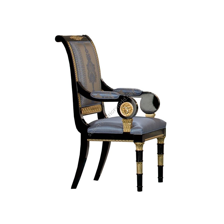 Dining chair with arms / High Gloss Black / Old Gold Leaf finish
