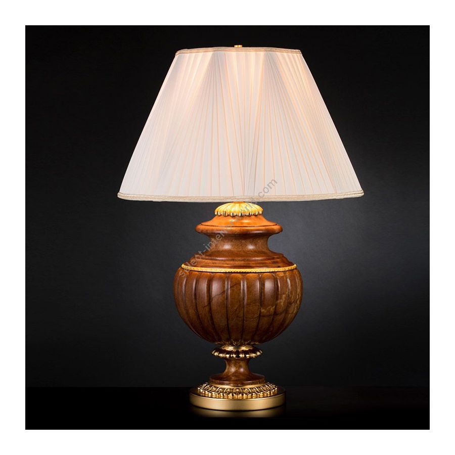 French Gold finish / Beige Curb lamp shade / Brandy  Alabaster leg