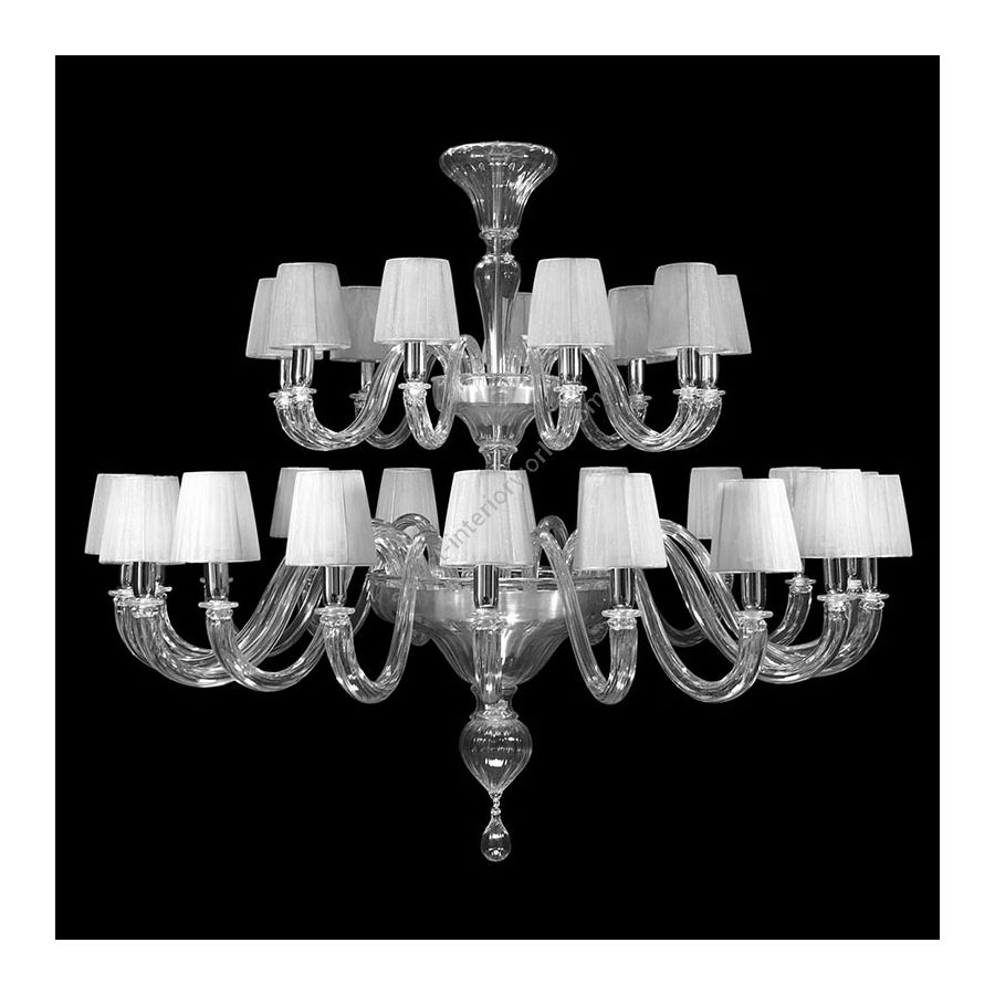 Nickel Finish / Clear Glass / Light Gray Lampshades / 27 lights (cm.: 110 x 130 x 130 / inch.: 43.3" x 51.2" x 51.2")