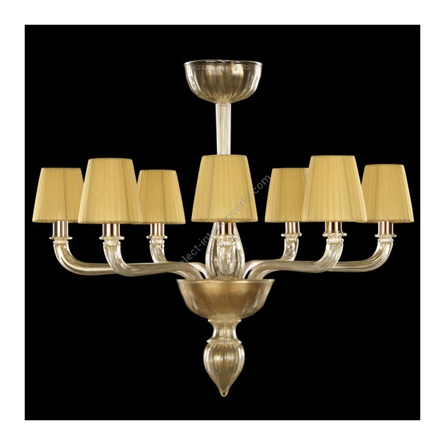 Gold Finish / Gold Glass / Amber Lampshades / 7 lights (cm.: 65 x 80 x 80 / inch.: 25.59" x 31.49" x 31.49")