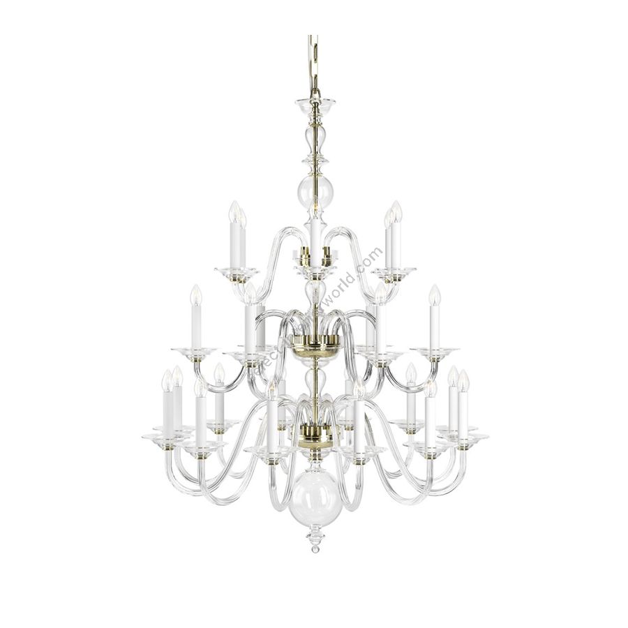 Luxurious and Elegant Chandelier / Historic Design / Polished Brass metal with Crystal glass