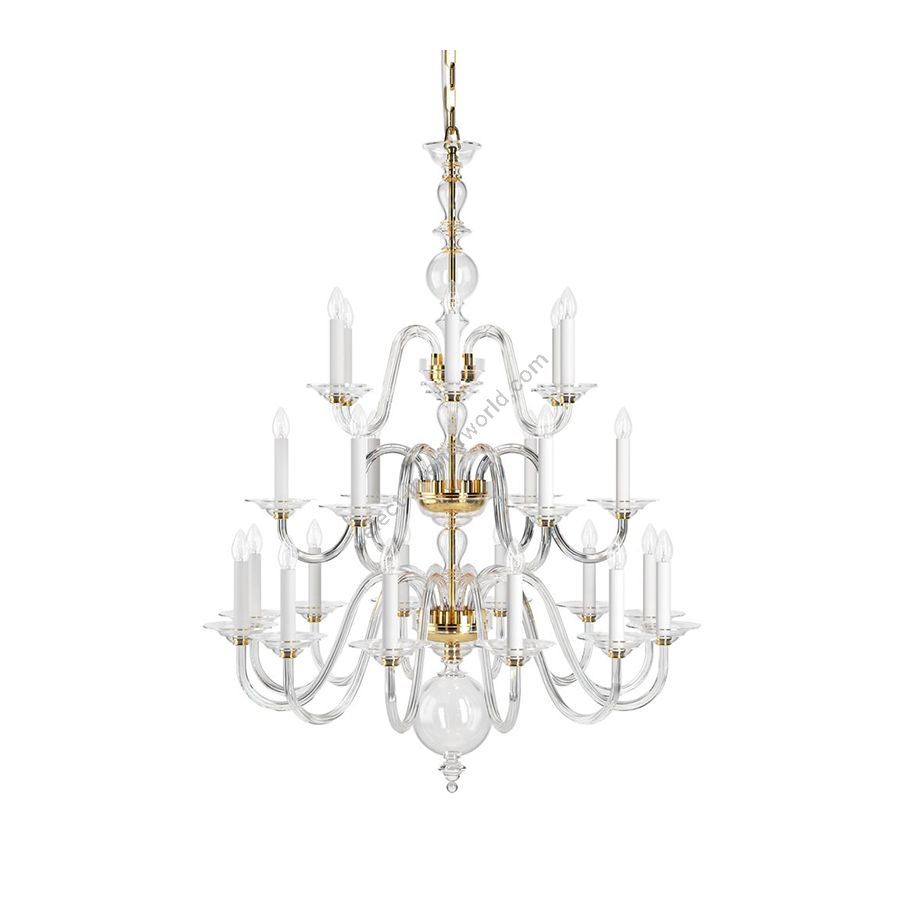 Luxurious and Elegant Chandelier / Historic Design / 24k Gold Plated metal with Crystal glass