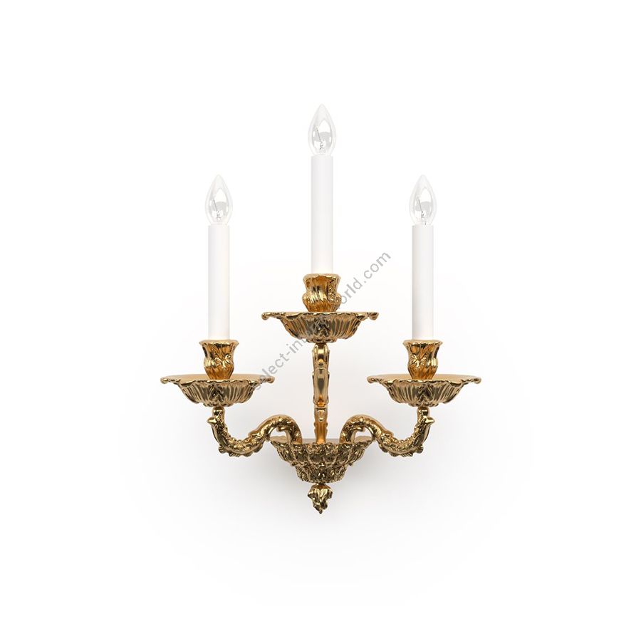 Luxurious Wall Lamp / Historic Design / 24k Gold Plated finish / 3 candles