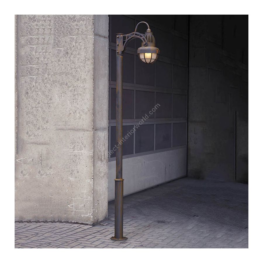 Outdoor post lamp / Steampunk finish / Clear frosted glass