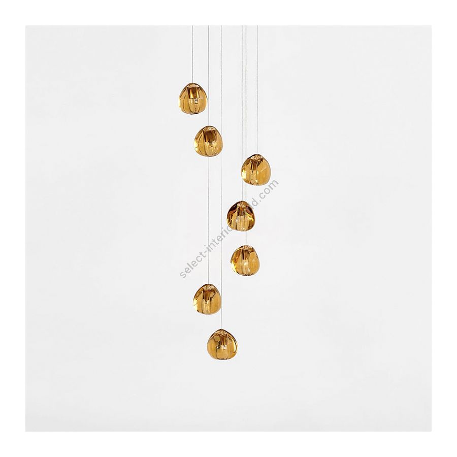 Suspension lamp / With white canopy / Champagne diffuser / 7 lights (cm.: 190 x 31 x 31 / inch.: 74.8" x 12.2" x 12.2")