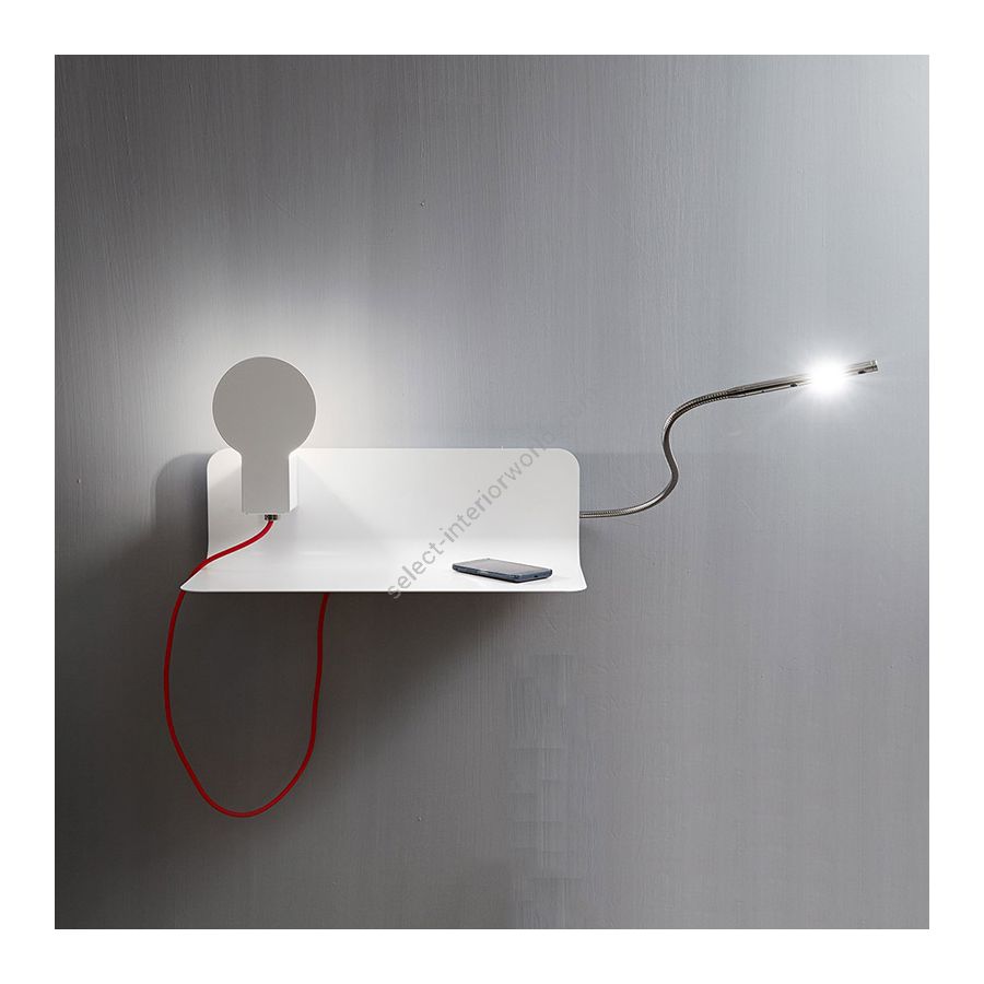 Wall lamp / Pure white finish / Scarlet red rayon cable / With Reading light (available on request)